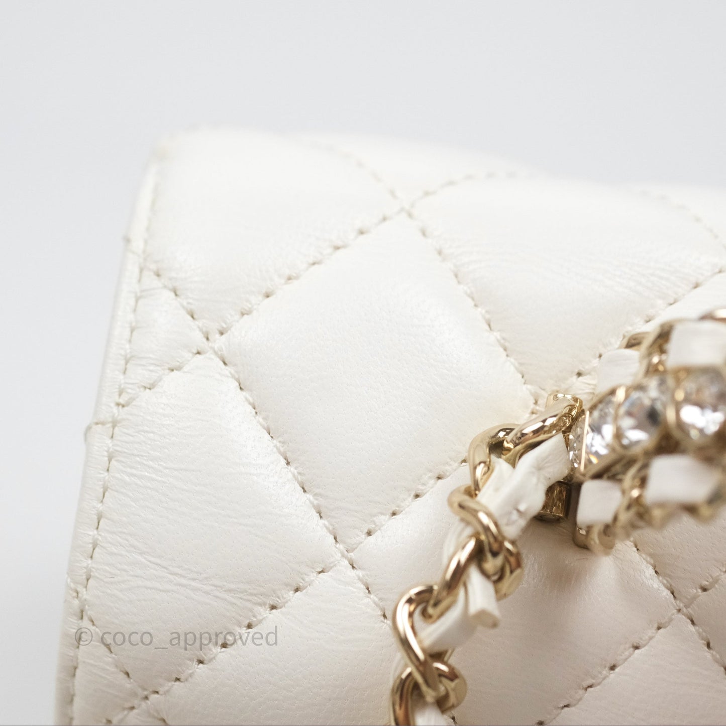 Chanel Crystals Top Handle Mini Rectangular Flap Bag White Lambskin Gold Hardware