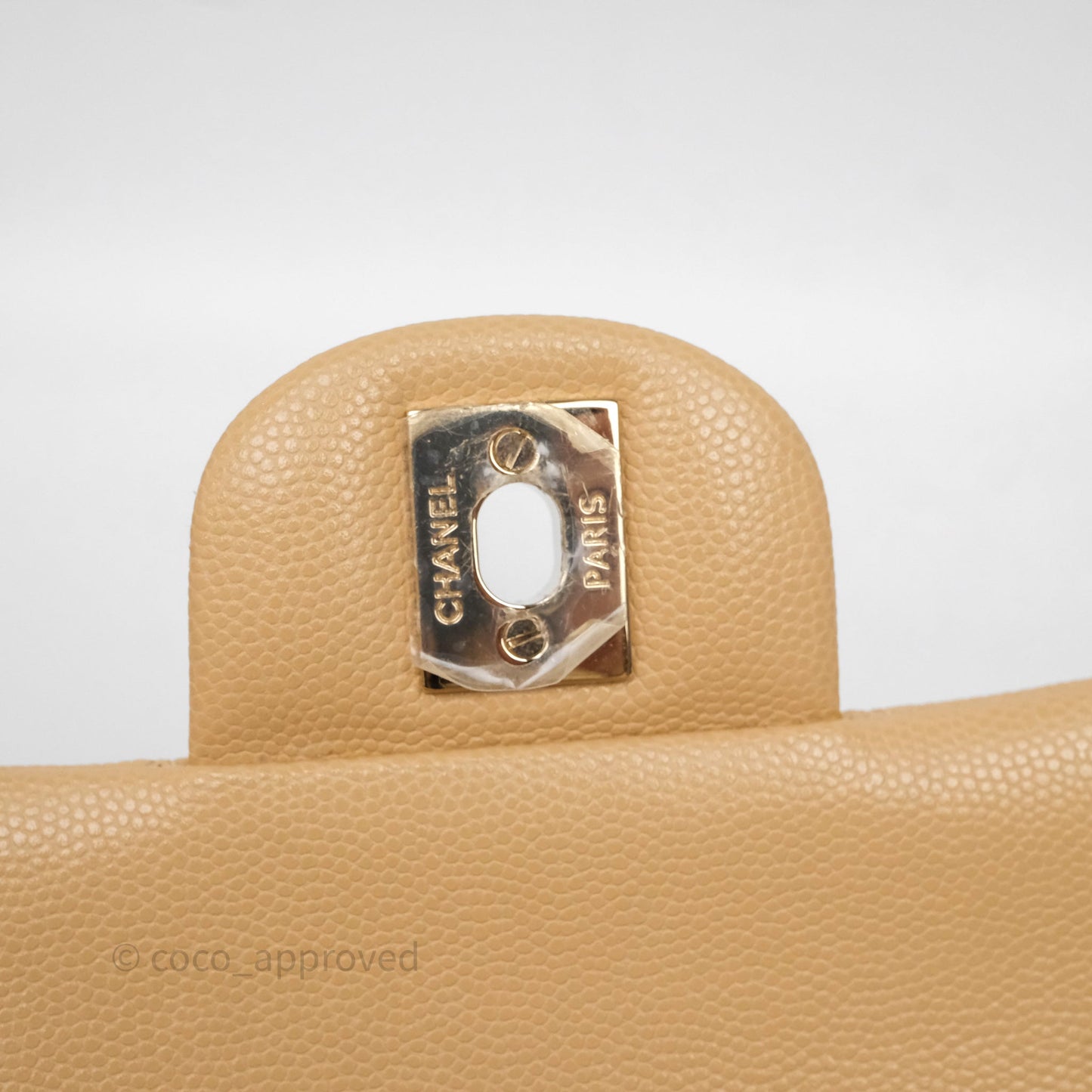 Chanel Classic M/L Medium Flap Quilted Beige Caviar Gold Hardware