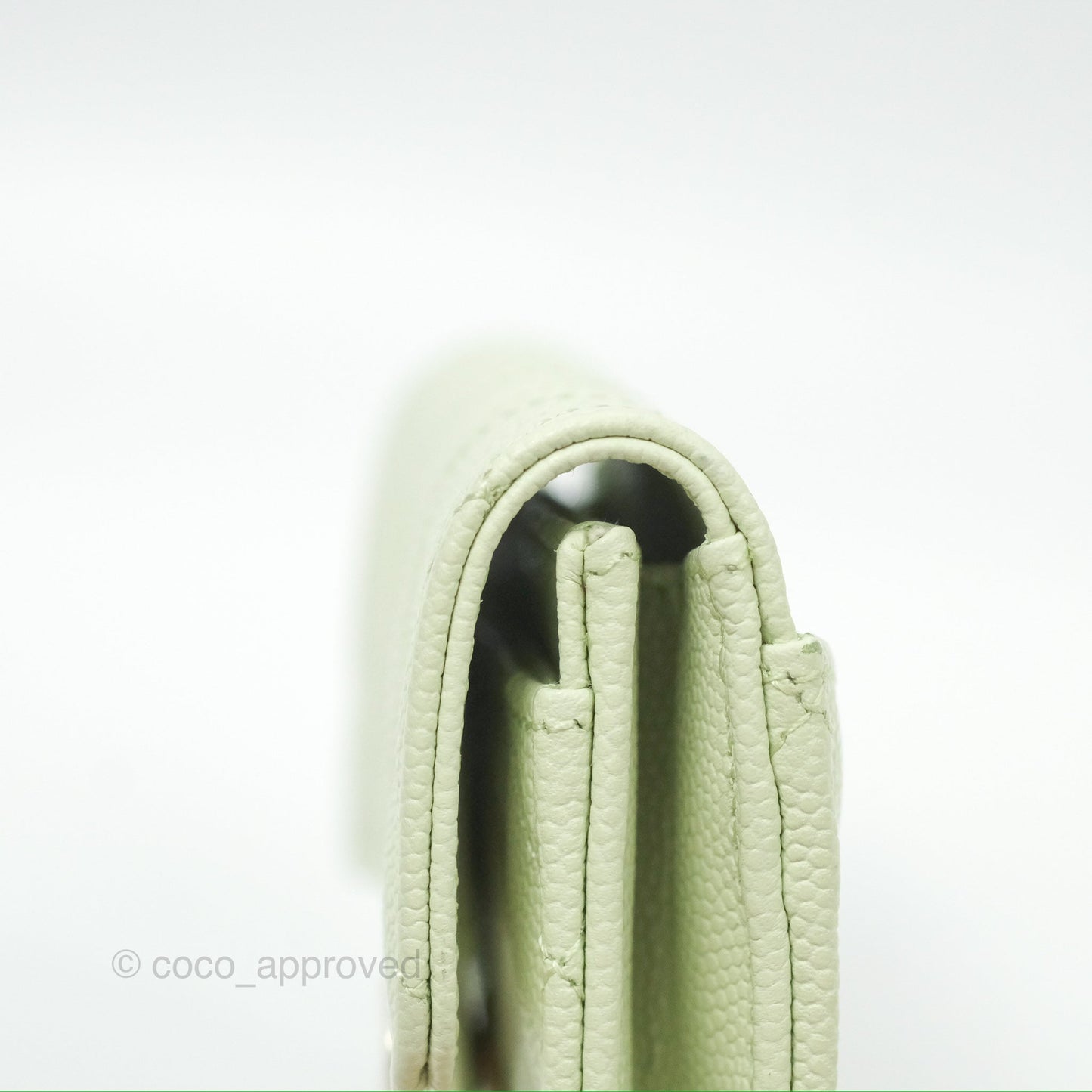 Chanel Quilted Flap Card Holder Light Green Caviar Gold Hardware