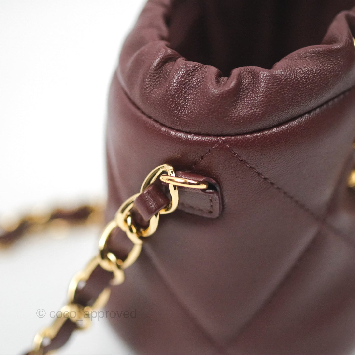 Chanel Mini Bucket Bag with Fluffy Chain Burgundy Lambskin Gold Hardware