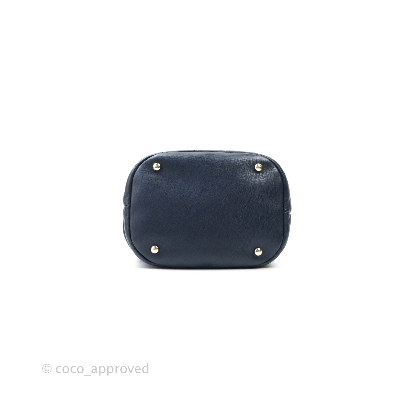Chanel Caviar Quilted Rolled Up Bucket Drawstring Bag Navy Gold Hardware