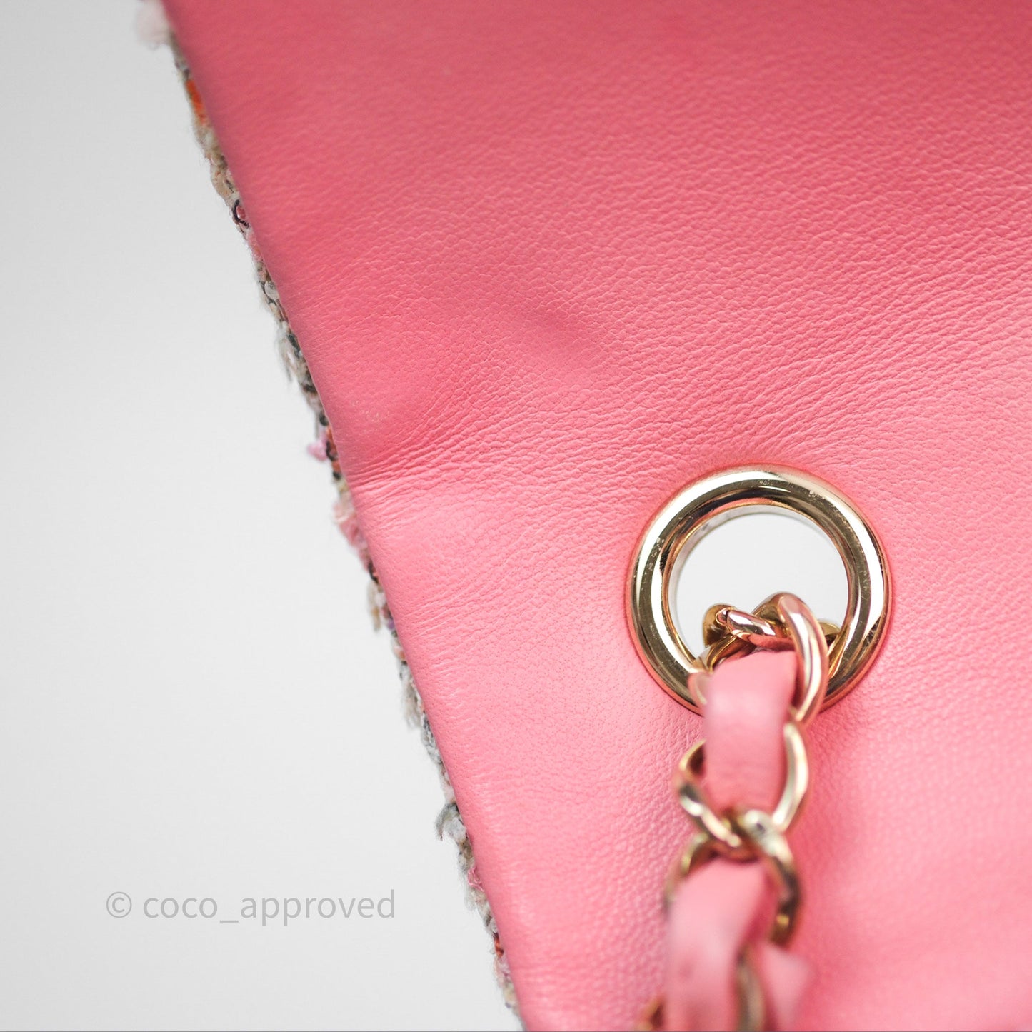 Chanel Mini Rectangular Flap Pink Tweed Braid Gold Hardware