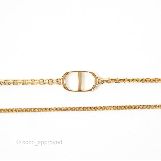 Christian Dior Petit CD Double Necklace Crystals Gold Tone