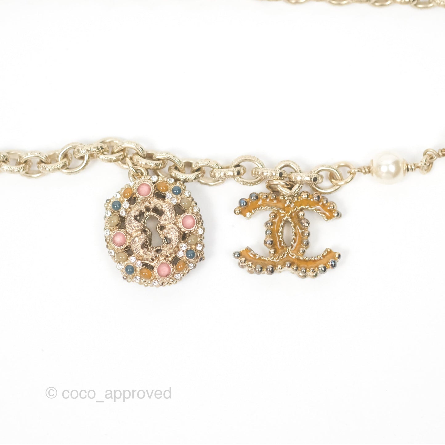 Chanel CC Keys Pendant Double Chain Necklace Gold Tone 17A