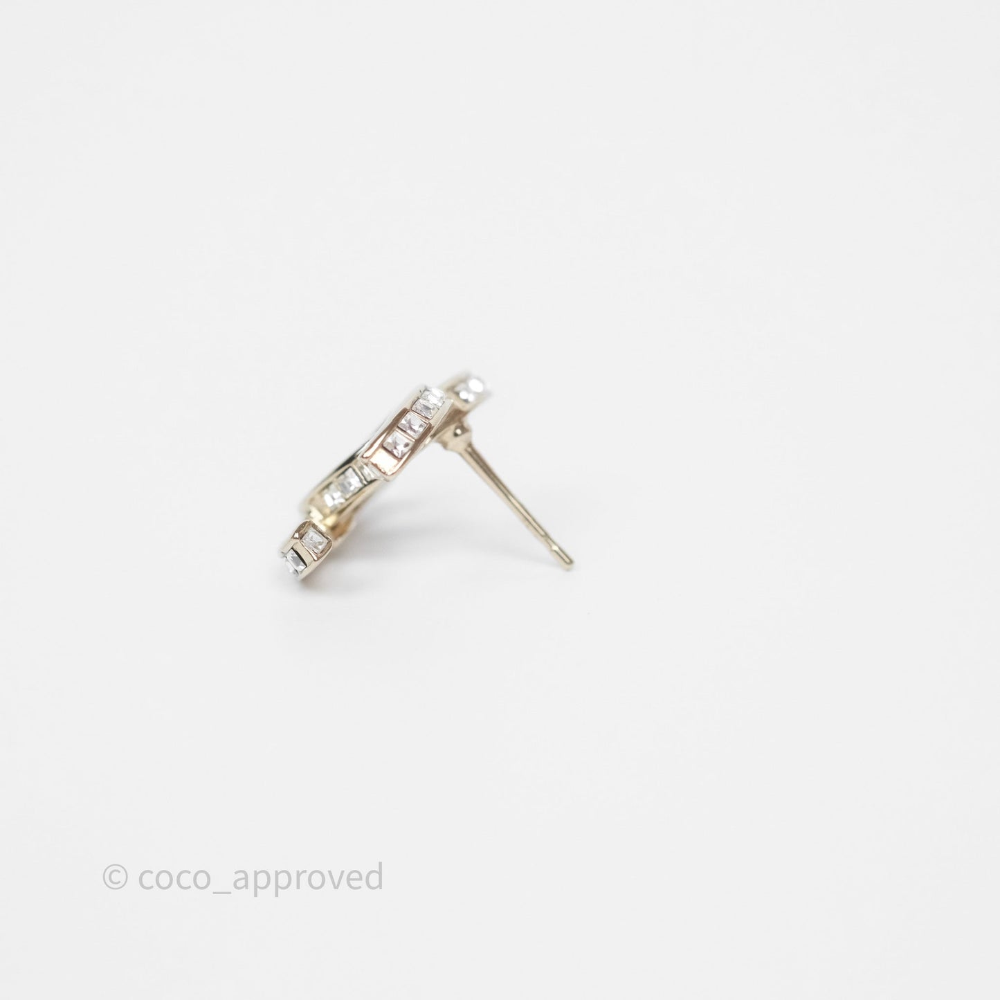 Chanel Crystal CC Earrings Gold Tone 24V