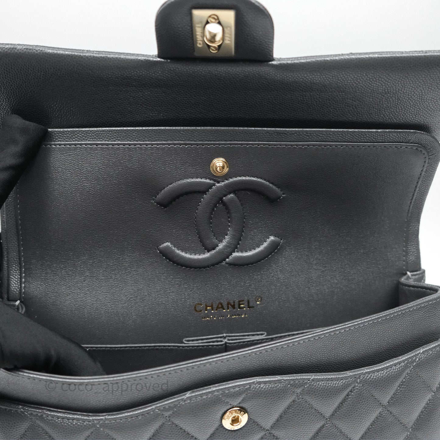 Chanel Classic M/L Medium Flap Quilted Dark Grey Caviar Gold Hardware