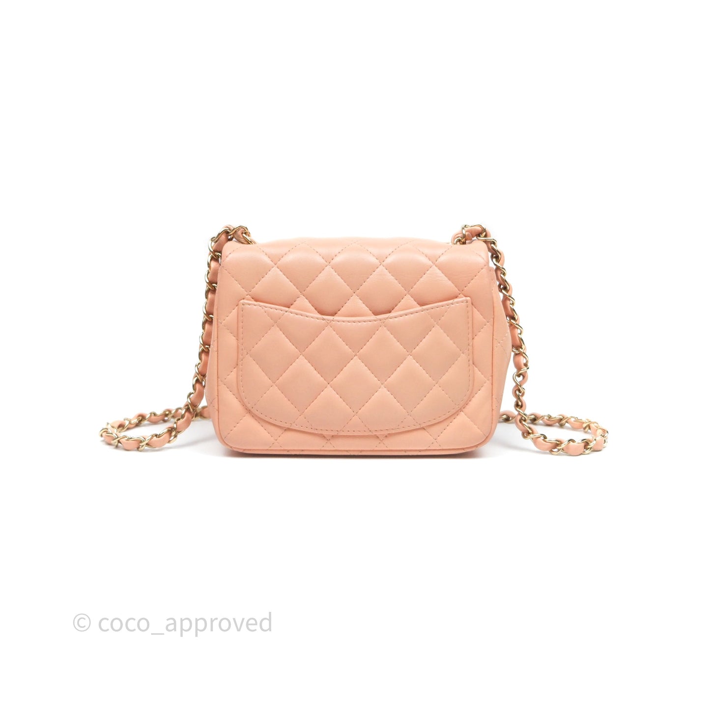 Chanel Mini Square Flap Quilted Beige Pink Lambskin Gold Hardware