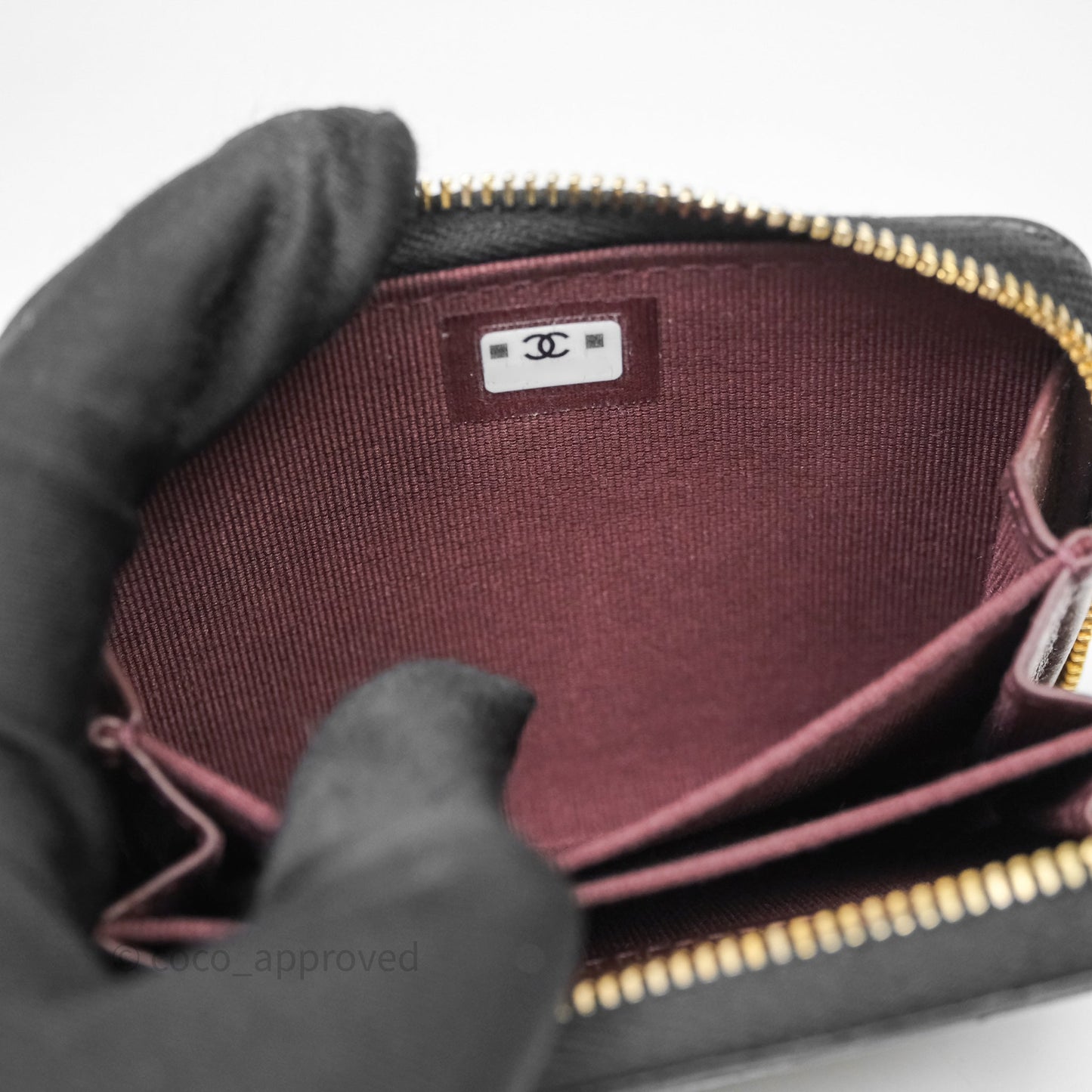 Chanel Quilted Zip Card Holder Black Caviar Gold Hardware