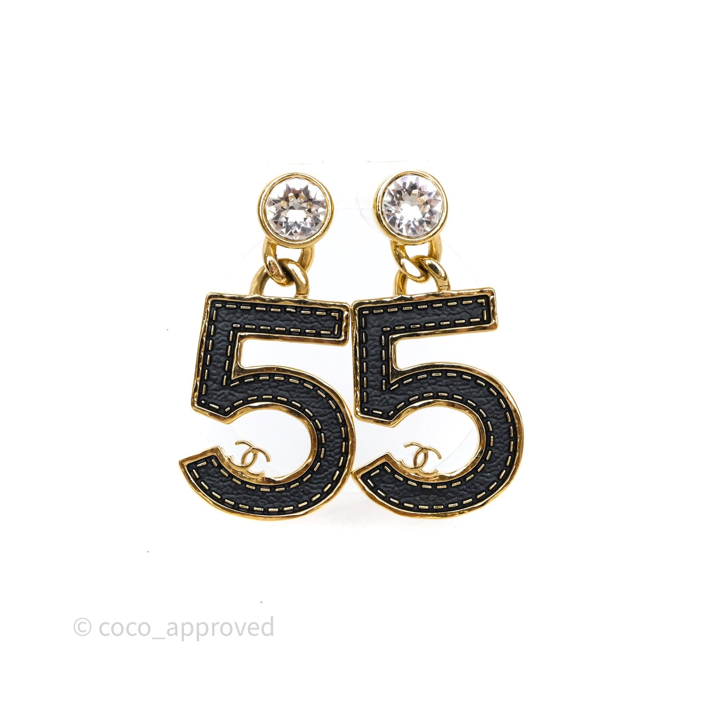 Chanel Crystal No.5 Drop Earrings Gold Tone 23S