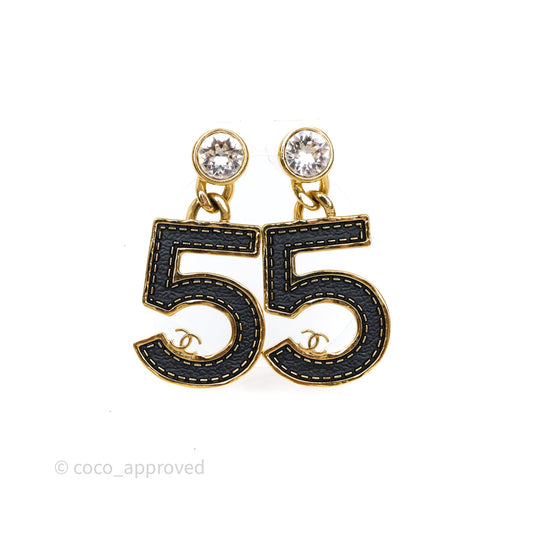 Chanel Crystal No.5 Drop Earrings Gold Tone 23S