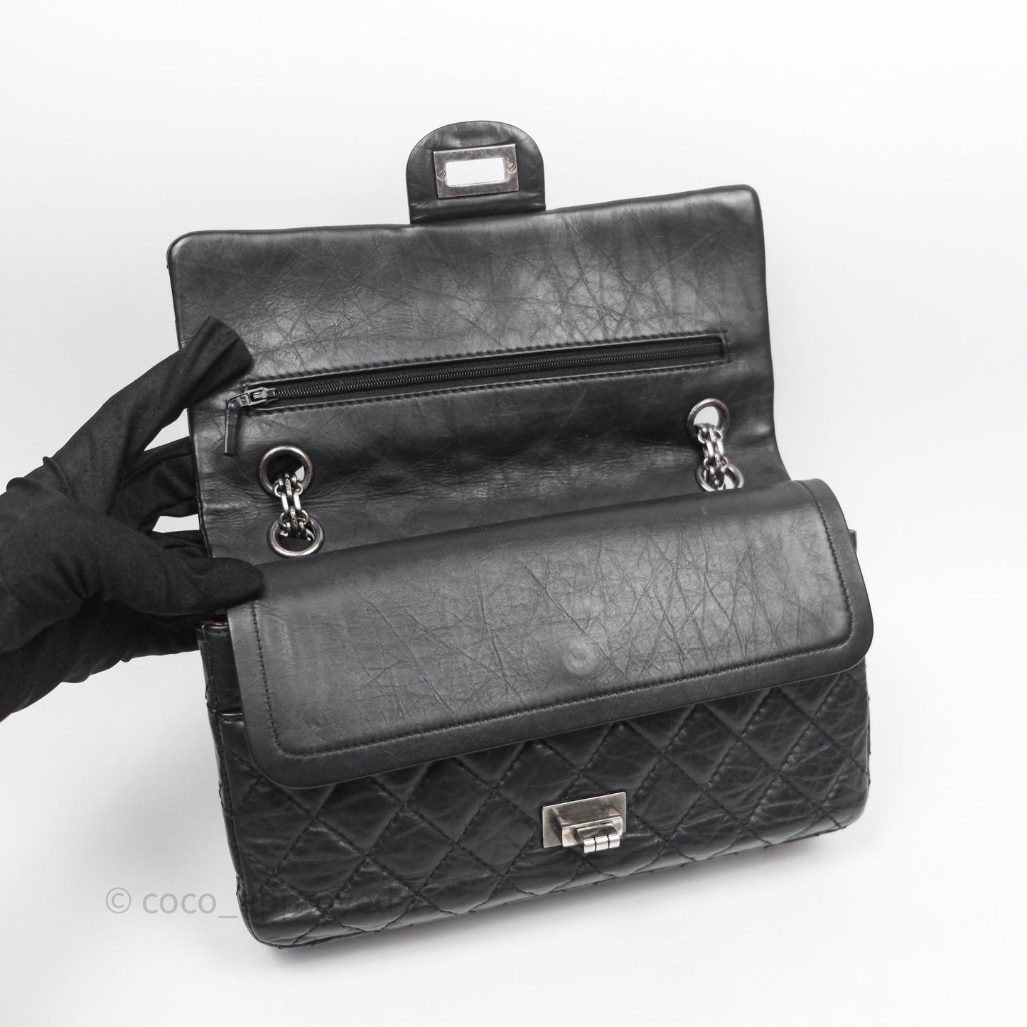 Chanel Reissue 225 Quilted Black Crumple Calfskin Ruthenium Hardware
