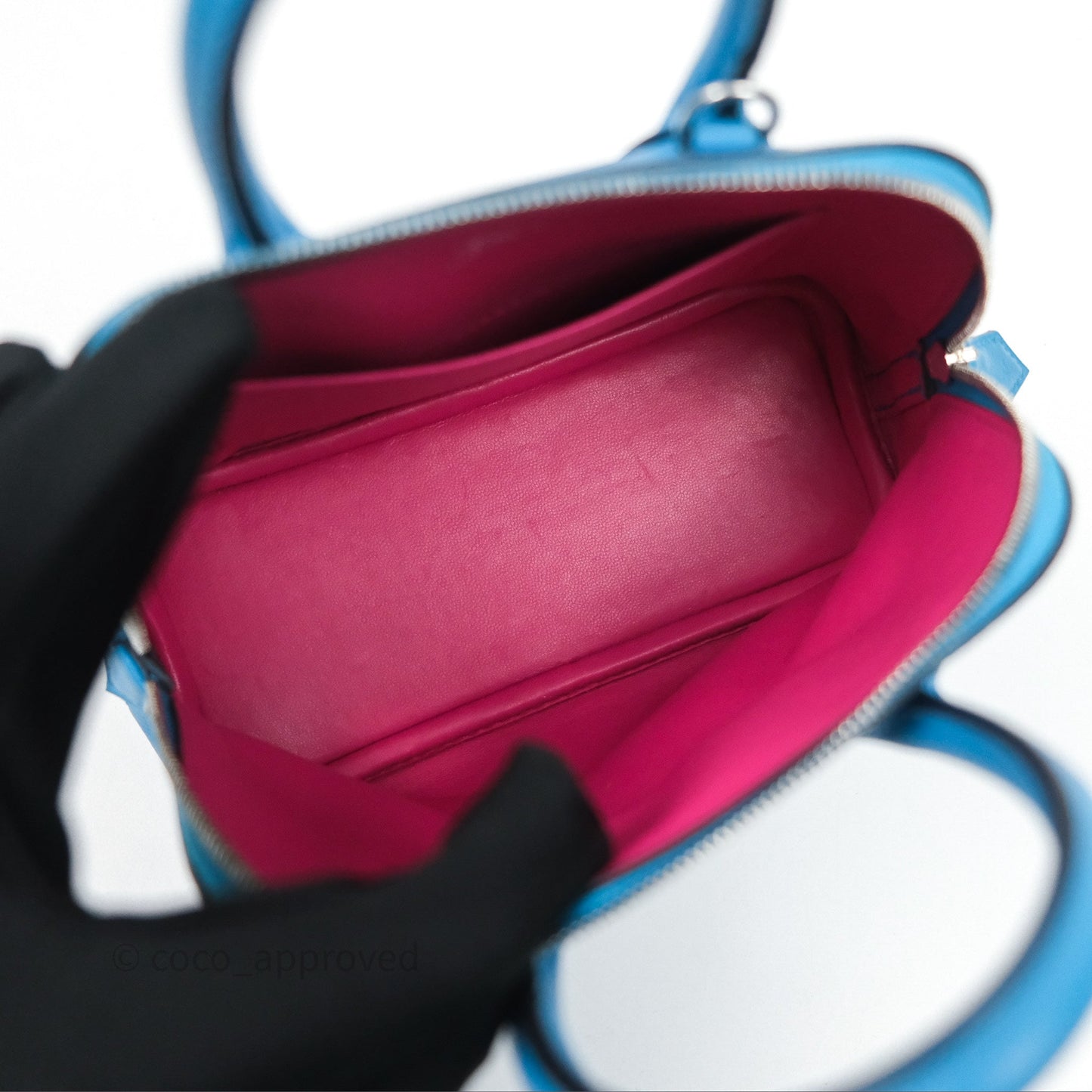 Hermès Bolide Mini 1923 Bleu Frida 0F/ Rose Mexico 0D Evercolor Palladium Hardware
