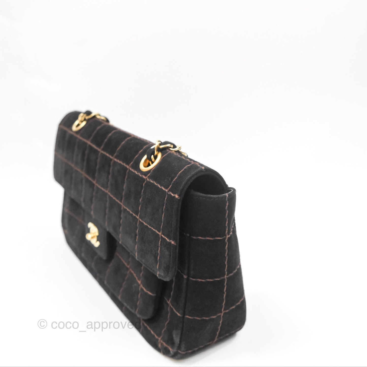 Chanel Bar Flap Black Suede Blushed Gold Hardware