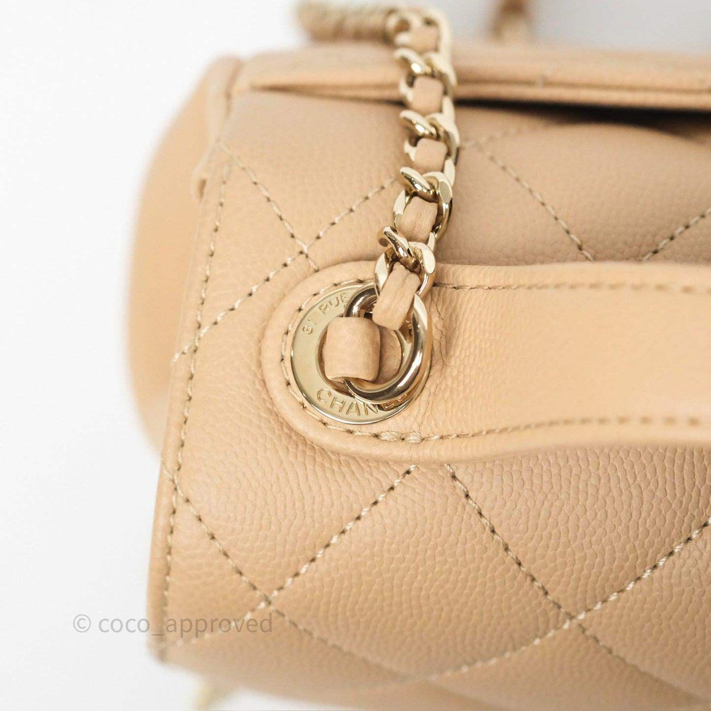 Chanel Small Business Affinity Flap Quilted Beige Caviar Gold Hardware