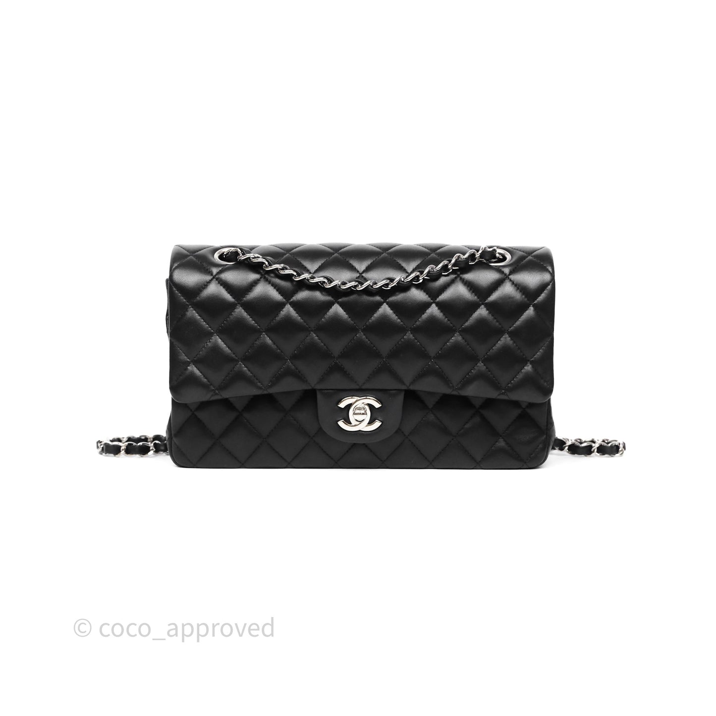 Chanel Classic M/L Medium Flap Quilted Black Lambskin Silver Hardware