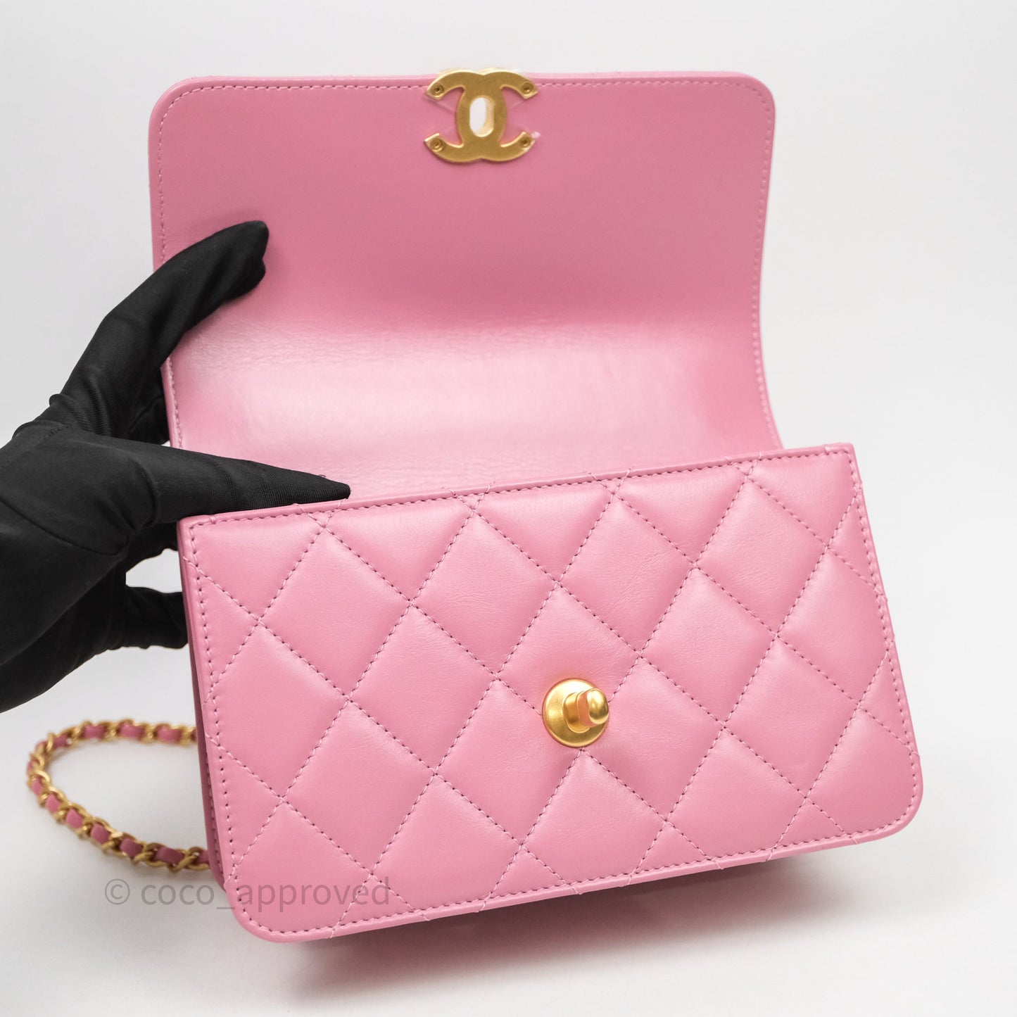 Chanel Quilted Mini Perfect Fit Adjustable Pink Calfskin Gold Hardware