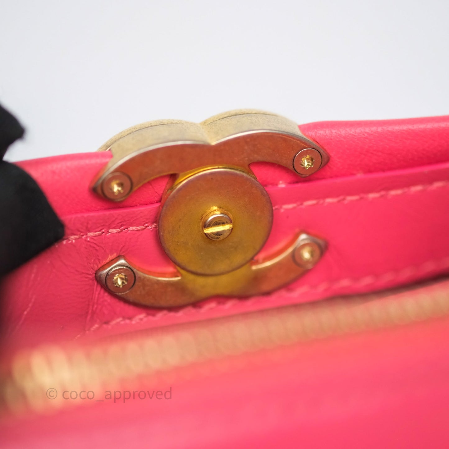 Chanel Small Top Handle Vanity Case Hot Pink Shiny Crumpled Calfskin Aged Gold Hardware