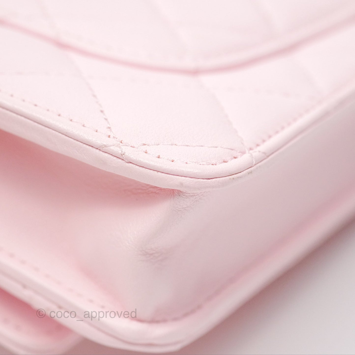 Chanel Wallet On Chain WOC Pearl Chain Iridescent Light Pink Lambskin Gold Hardware