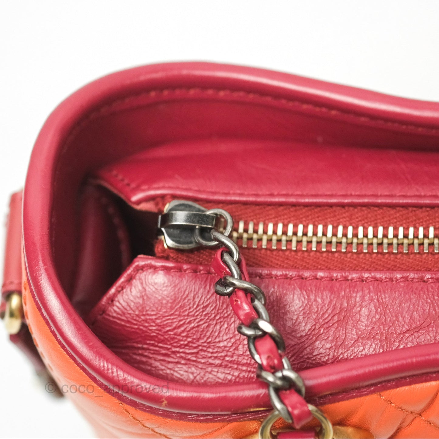 Chanel Small Gabrielle Hobo Chevron Orange Red Aged Calfskin
