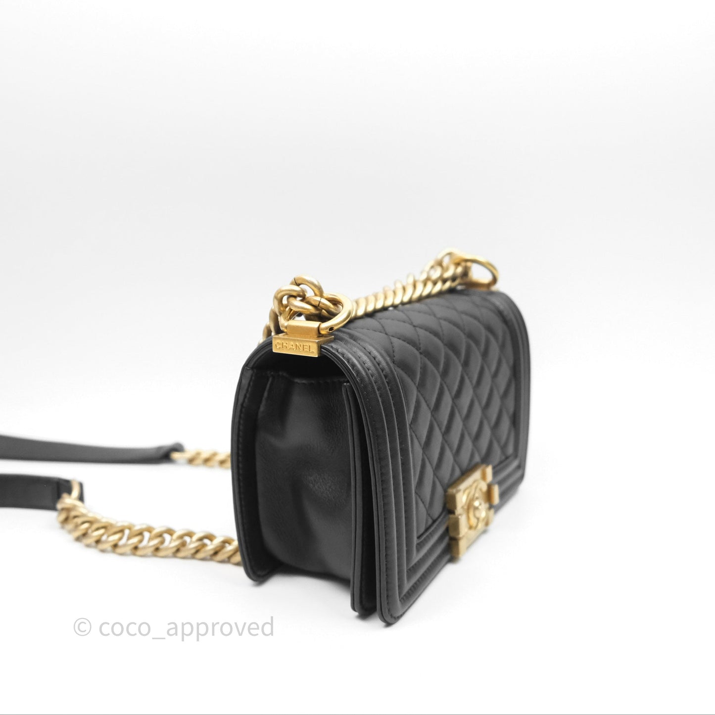 Chanel Small Boy Black Calfskin Aged Gold Hardware
