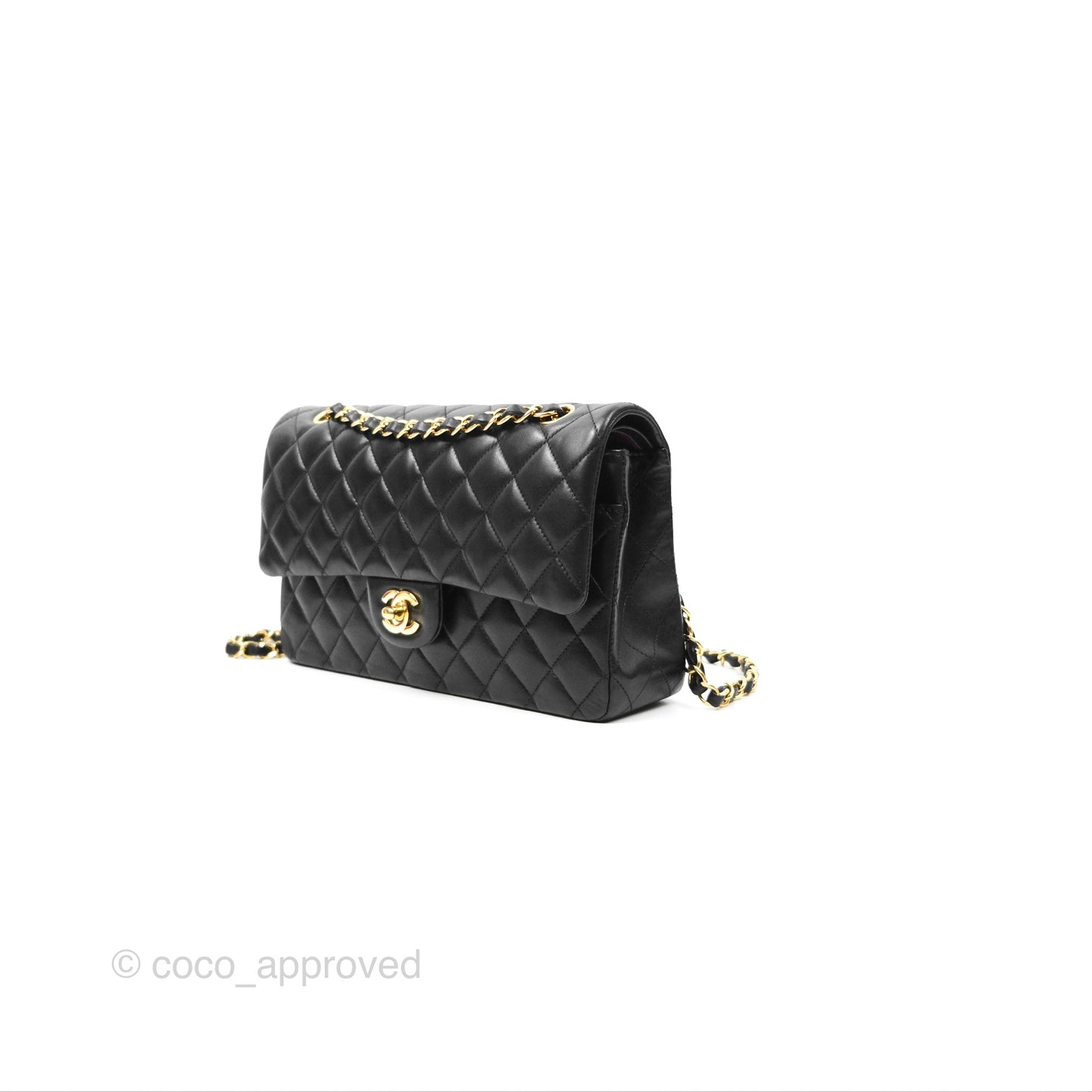 Chanel Classic M/L Medium Flap Quilted Black Lambskin Gold Hardware