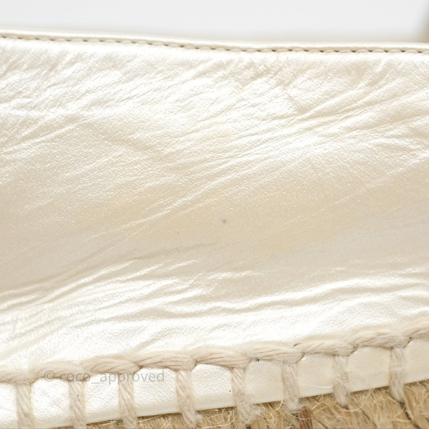 Chanel CC Espadrilles Pearly Ivory Black Leather Size 37