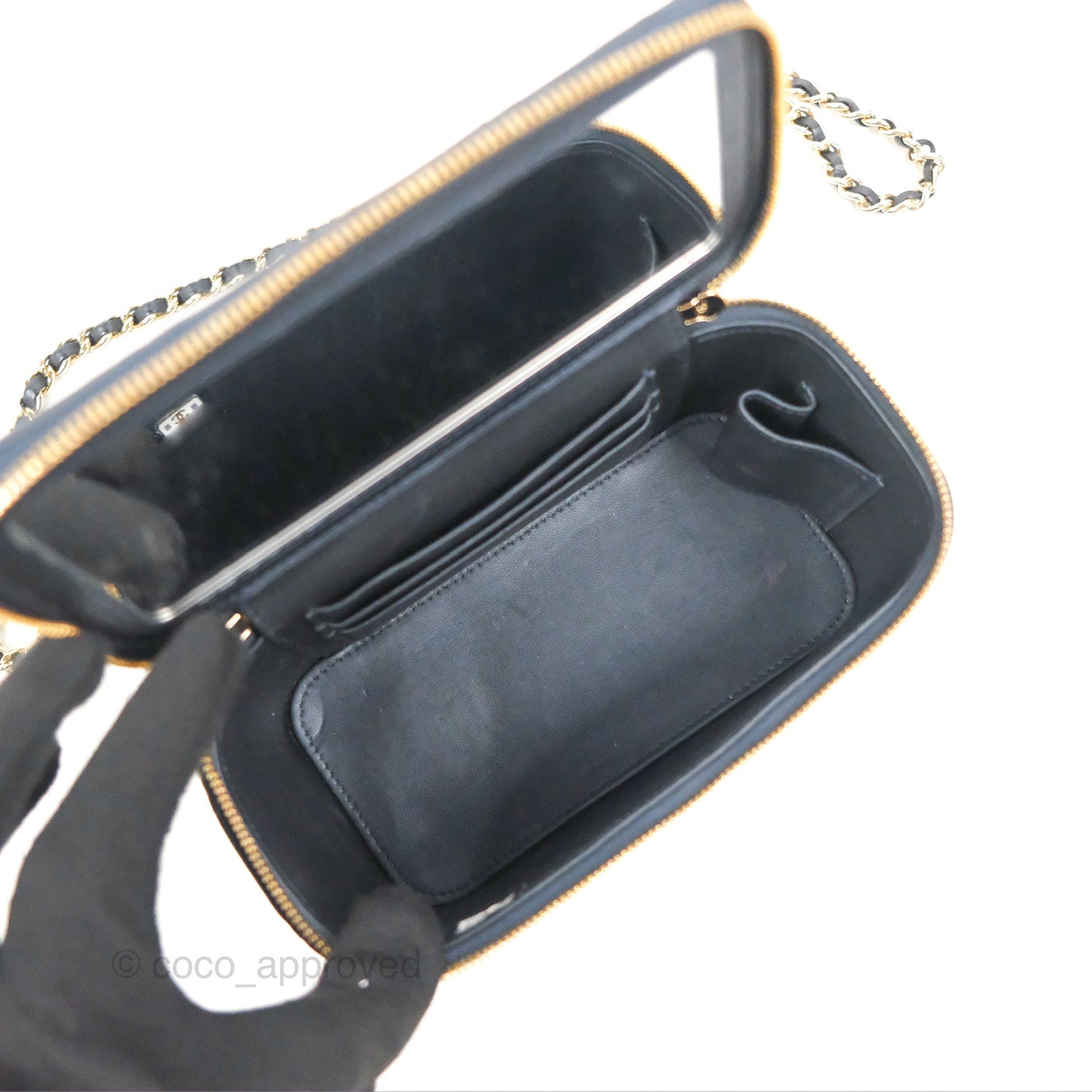 Chanel Vanity Rectangular Top Handle Iridescent Navy Lambskin Gold Hardware