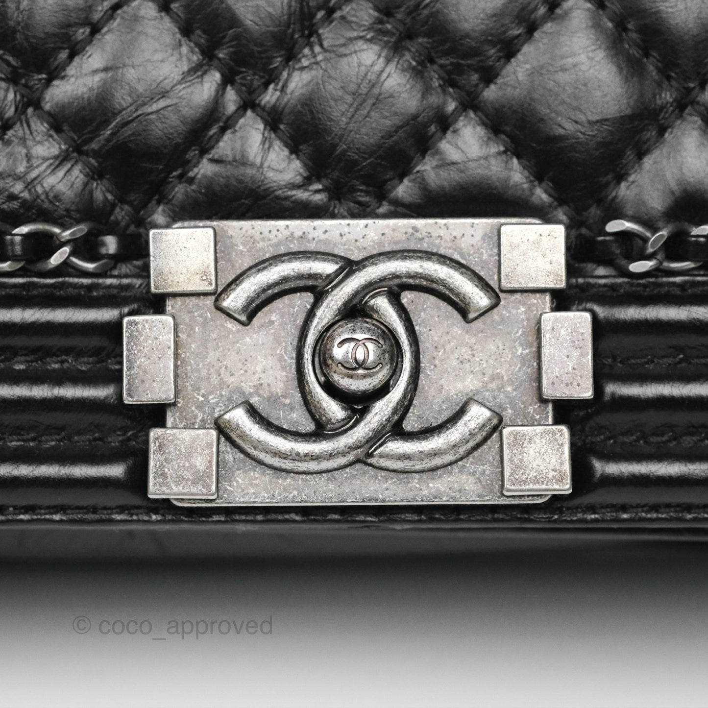Chanel Small Chain Around Boy Quilted Black Aged Calfskin Ruthenium Hardware