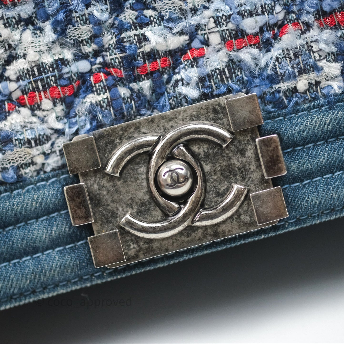 Chanel Small Boy Blue Denim Tweed Ruthenium Hardware