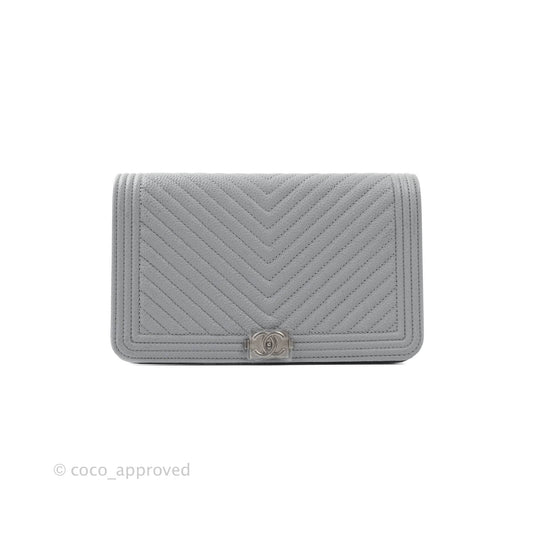 Chanel Chevron Boy Wallet on Chain WOC Grey Caviar Ruthenium Hardware