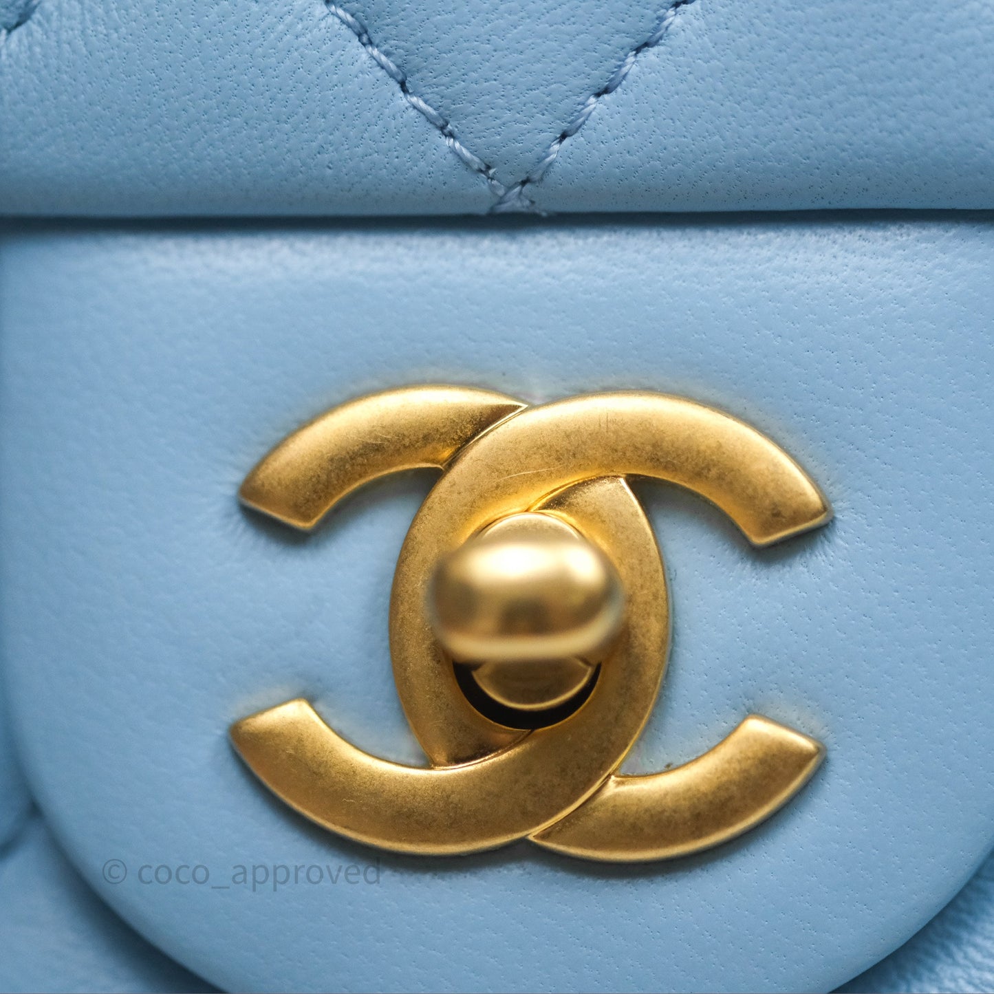 Chanel Mini Rectangular Pearl Crush Quilted Blue Lambskin Aged Gold Hardware