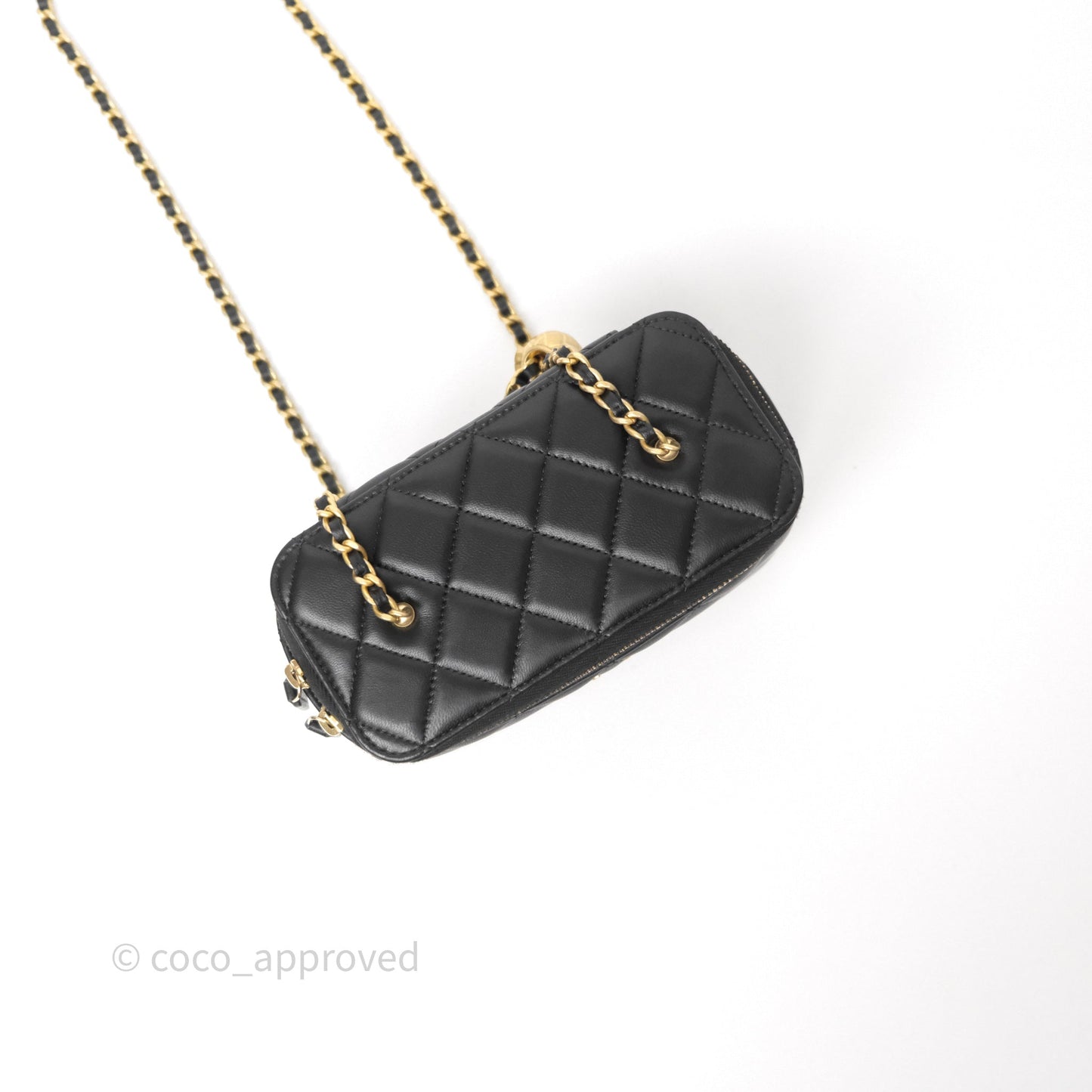 Chanel Vanity With Pearl Crush Chain Black Lambskin Aged Gold Hardware