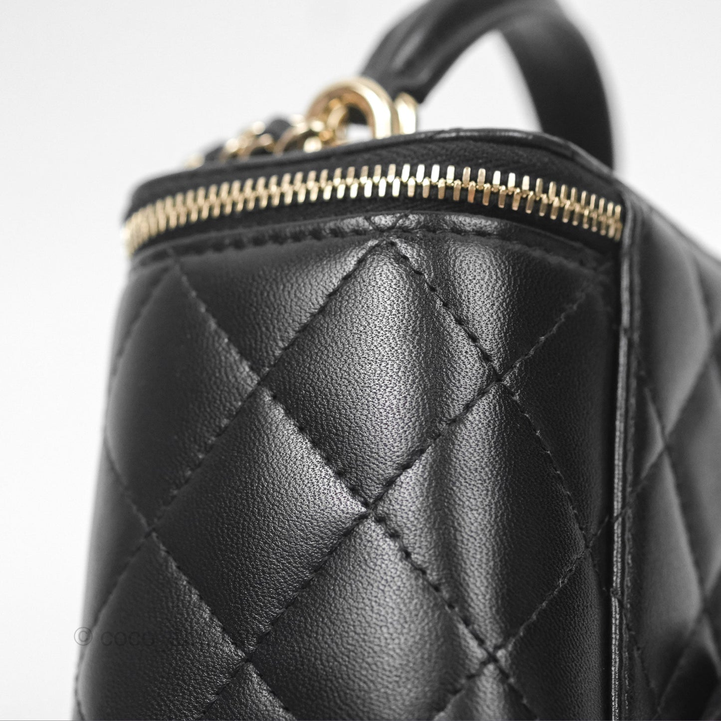 Chanel Mini Top Handle Vanity With Chain Black Lambskin Gold Hardware