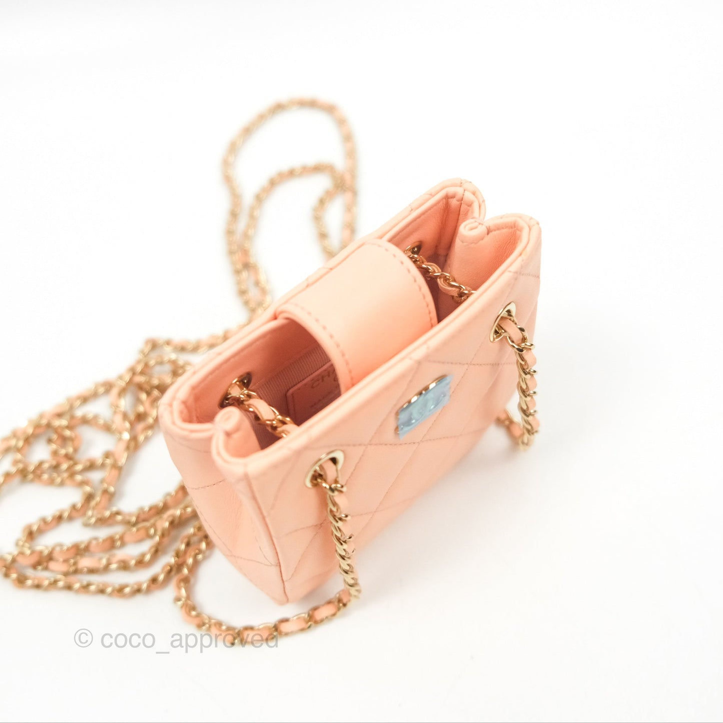 Chanel Mini Clutch With Chain Light Beige Pink Lambskin Gold Hardware