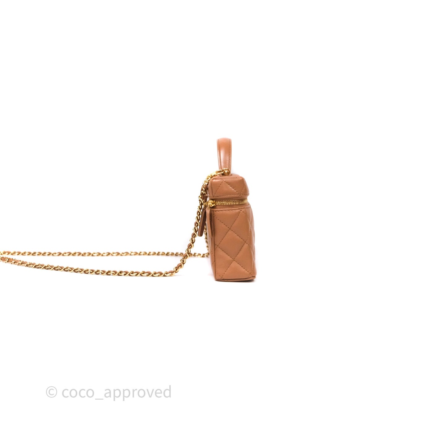 Chanel Top Handle Long Vanity with Chain Caramel Beige Lambskin Gold Hardware 25B