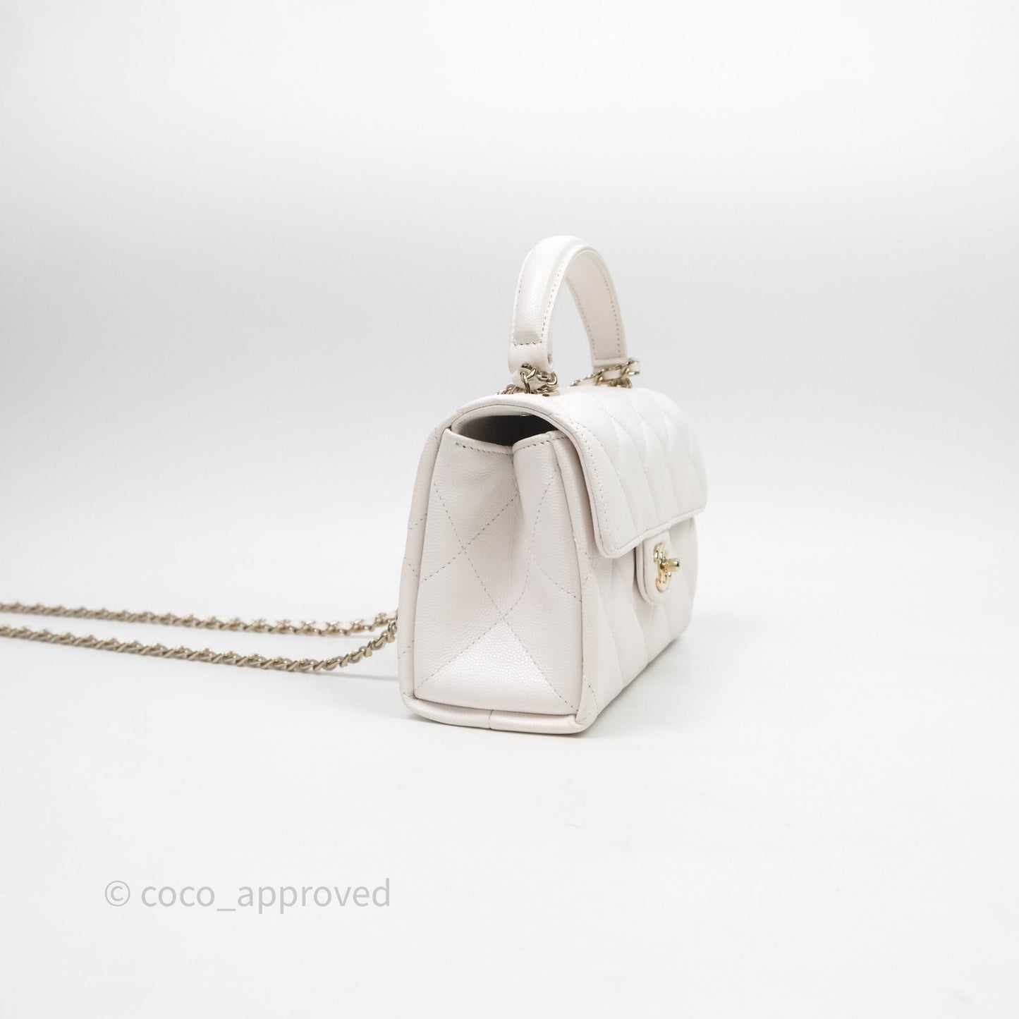 Chanel Small Coco Lady Quilted Flap Bag With Top Handle White Calfskin Gold Hardware