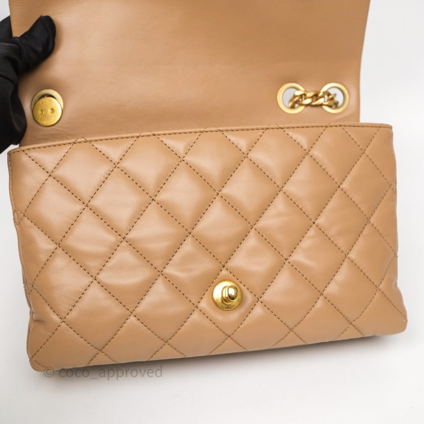 Chanel Medium All Slide Adjustable Chain Flap Bag Beige Lambskin Aged Gold Hardware