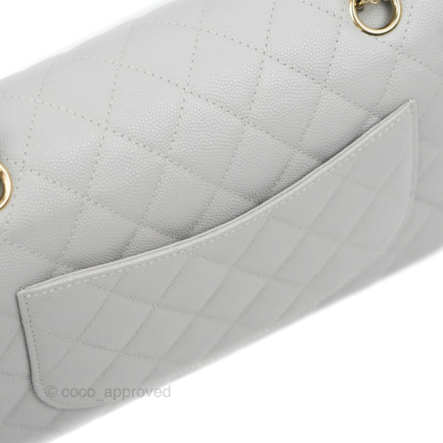 Chanel Classic Small S/M Quilted Flap Grey Caviar Gold Hardware 21A