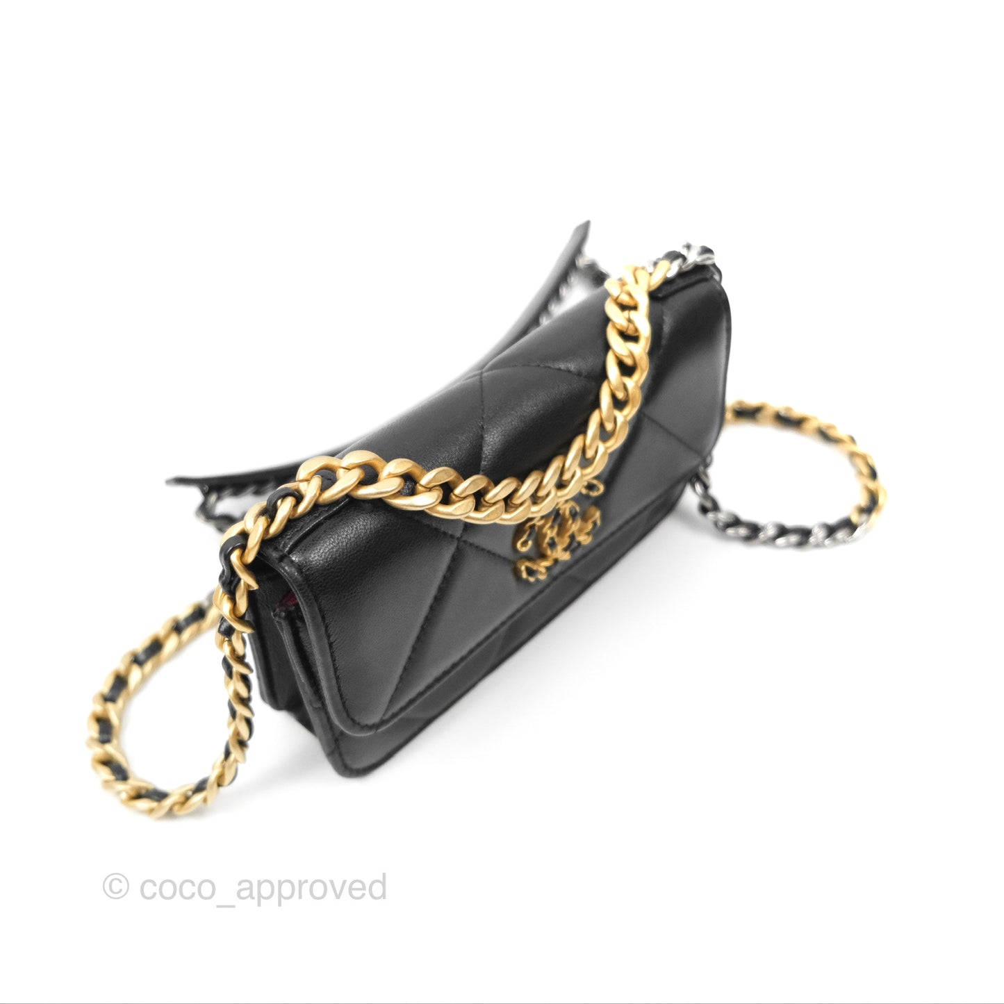 Chanel 19 Mini WOC Flap Phone Holder Black Lambskin Mixed Hardware