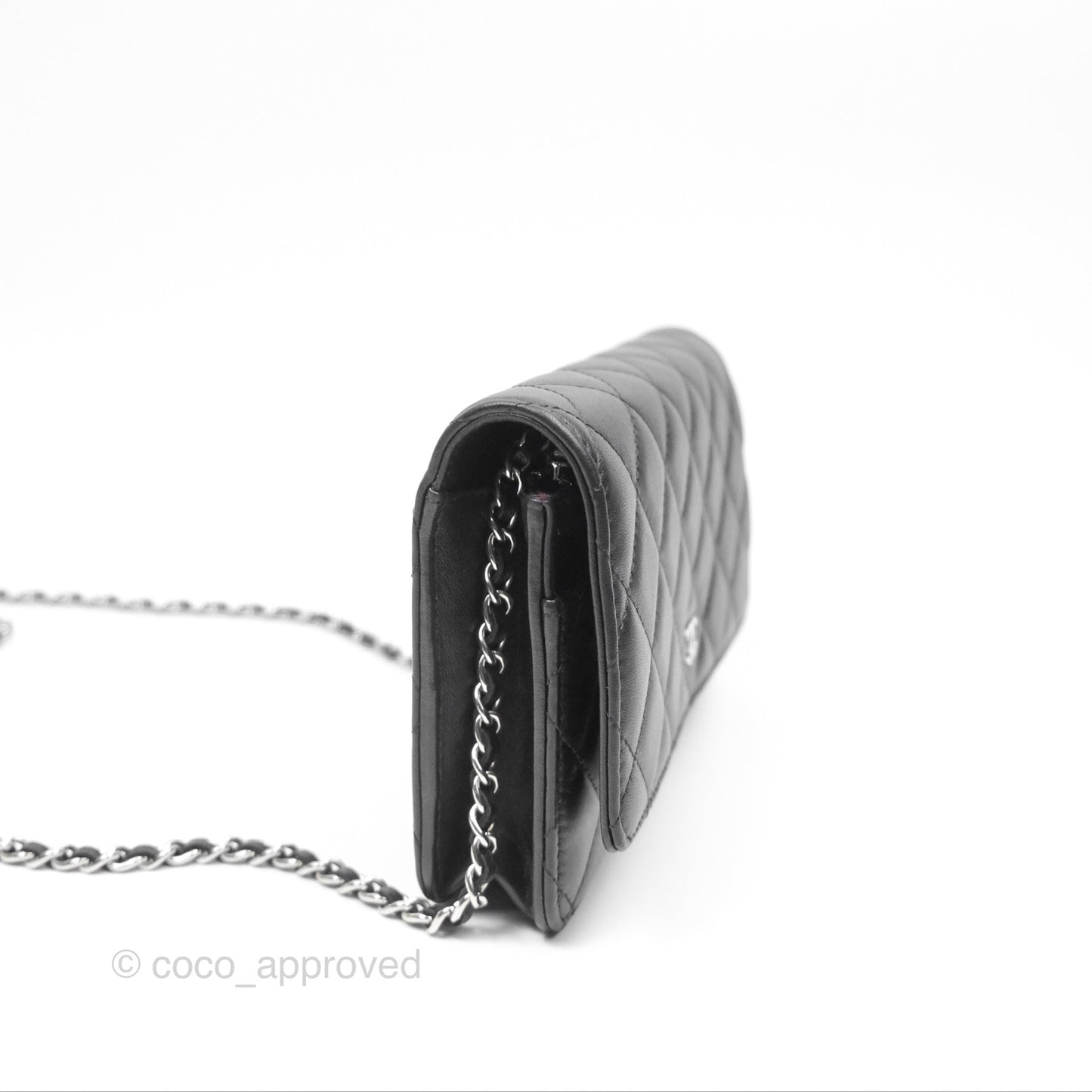 Chanel Quilted Classic Wallet on Chain WOC Black Lambskin Silver Hardware