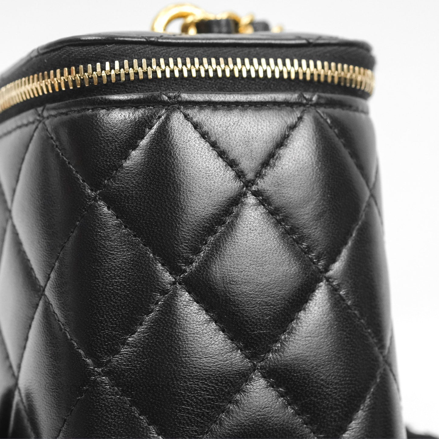 Chanel Vanity with Double Chain Black Shiny Crumpled Calfskin Gold Hardware 23S