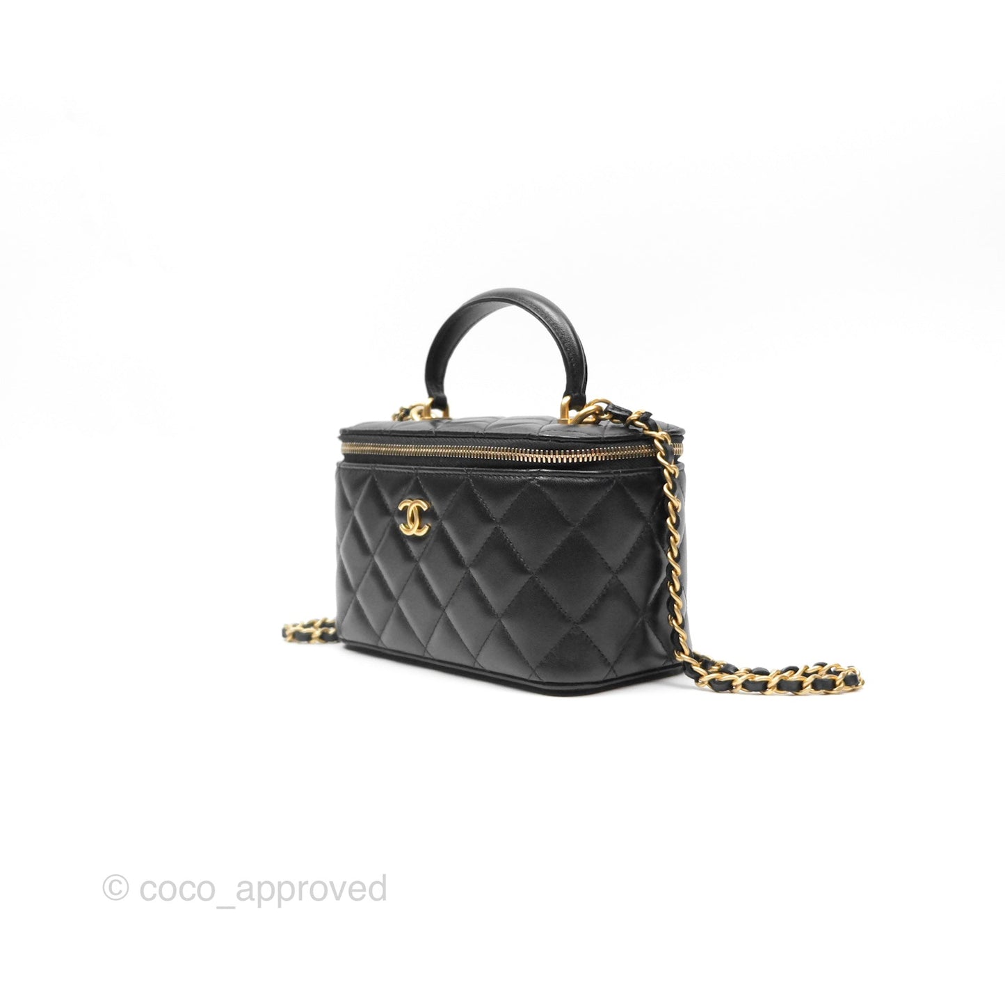 Chanel Vanity Rectangular Top Handle Black Lambskin Gold Hardware