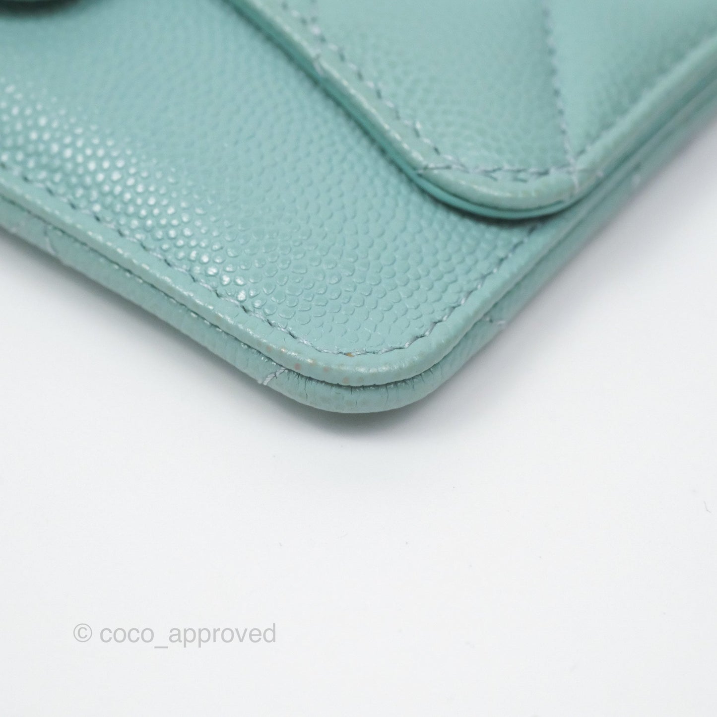Chanel Quilted Zip Flap Card Holder Tiffany Blue Caviar Gold Hardware