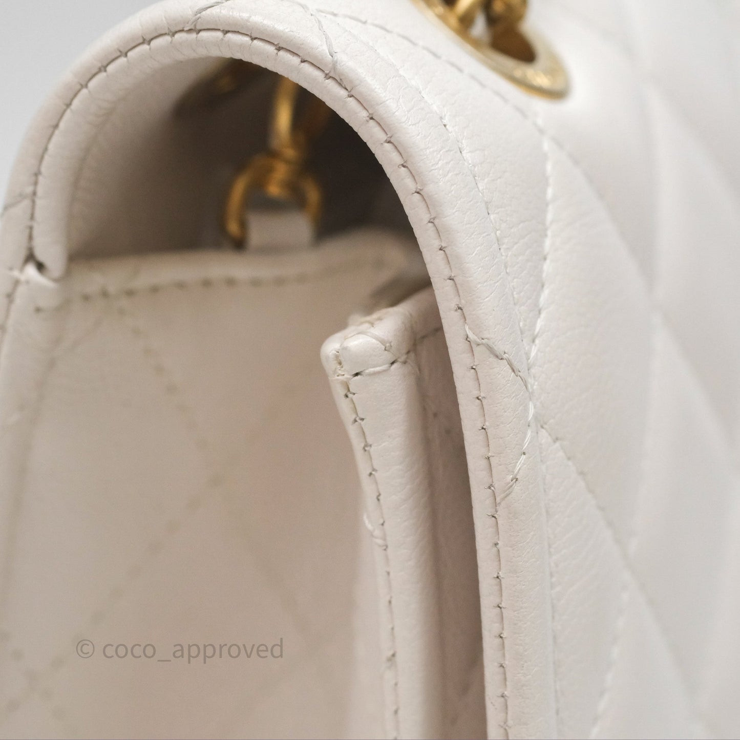 Chanel Large Quilted Sweet Classic Flap White Caviar Aged Gold Hardware