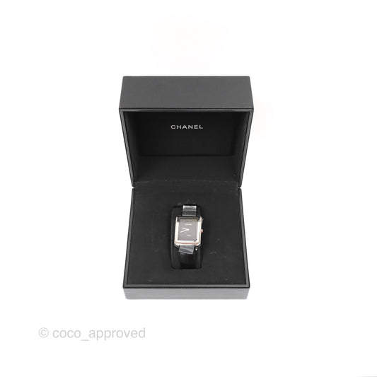 Chanel Boy Friend Watch Black Leather Silver Hardware