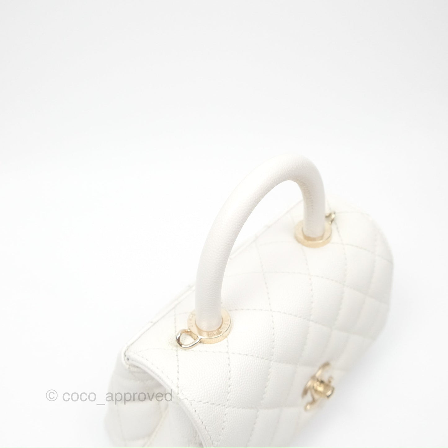 Chanel Extra Mini Quilted Coco Handle White Caviar Gold Hardware