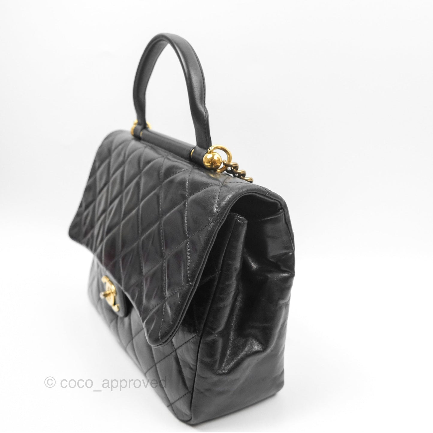Chanel Gold Bar Top Handle Shoulder Bag Black Glazed Aged Calfskin Aged Gold Hardware