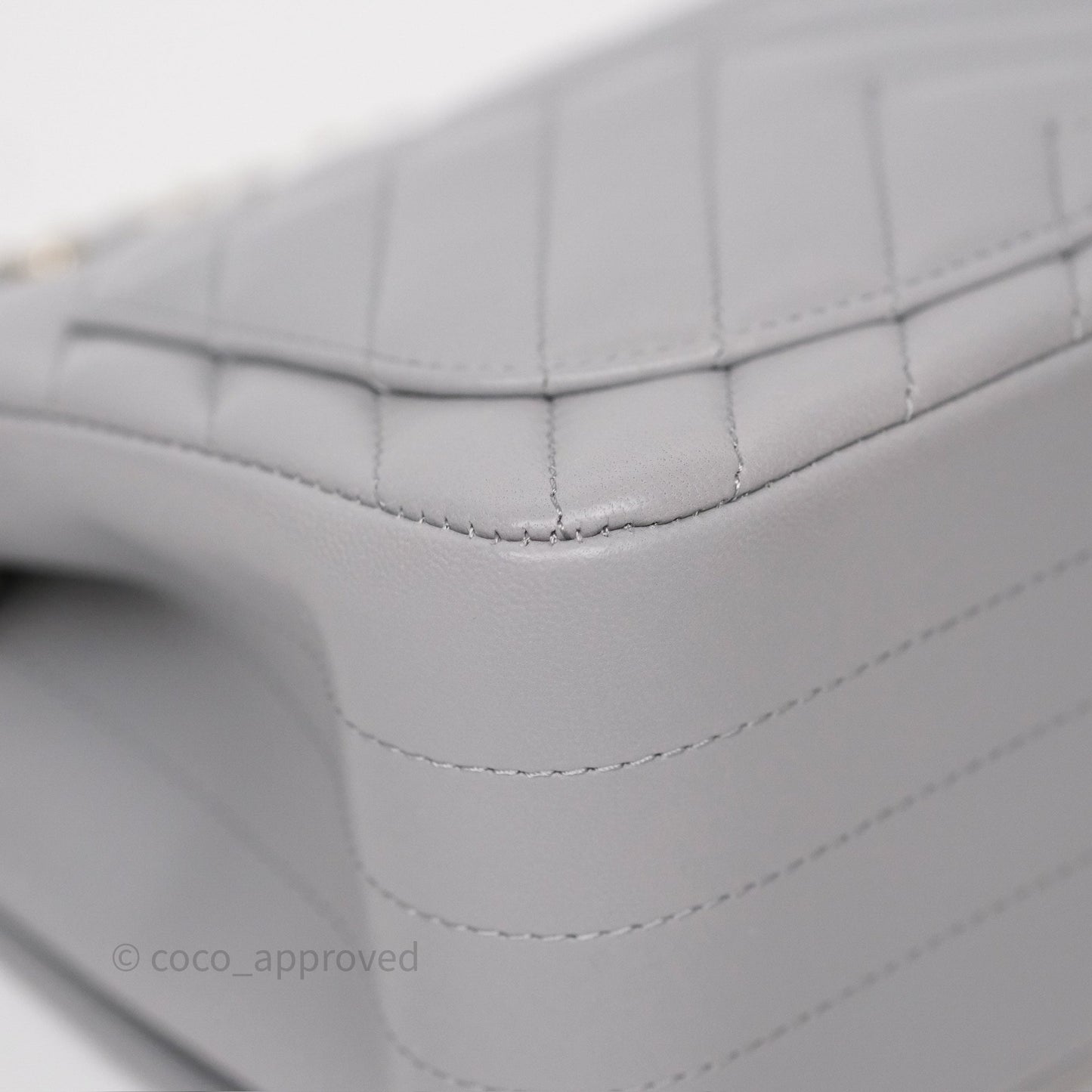 Chanel Mini Square Flap Chevron Grey Lambskin Gold Hardware