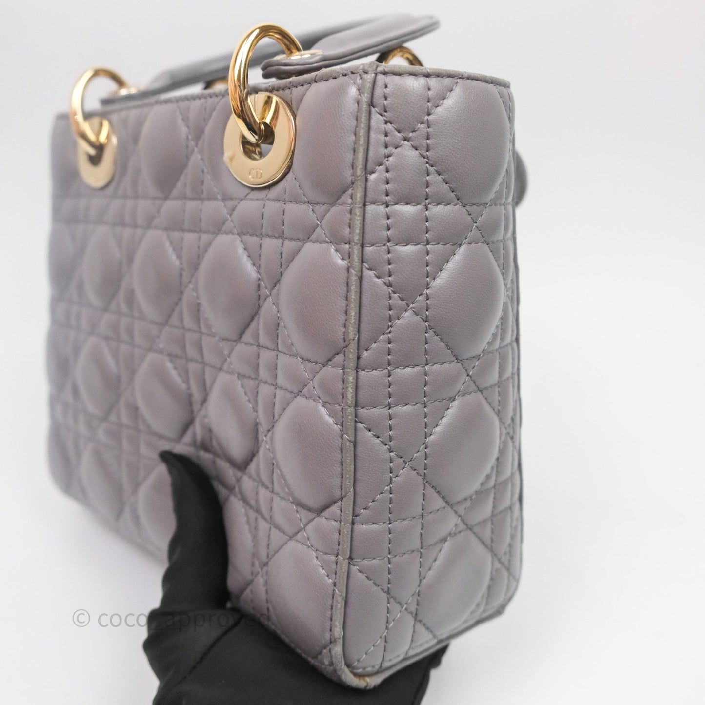 Christian Dior Small Lady Dior My ABCDior Bag Stone Gray Cannage Lambskin