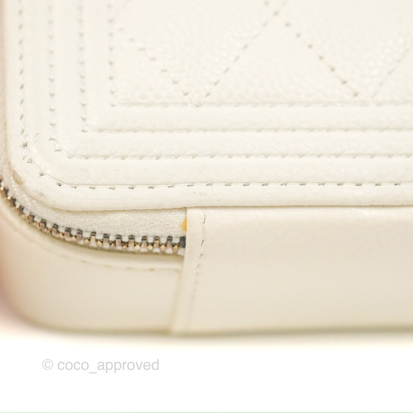 Chanel Mini Boy Clutch with Chain White Caviar Aged Gold Hardware